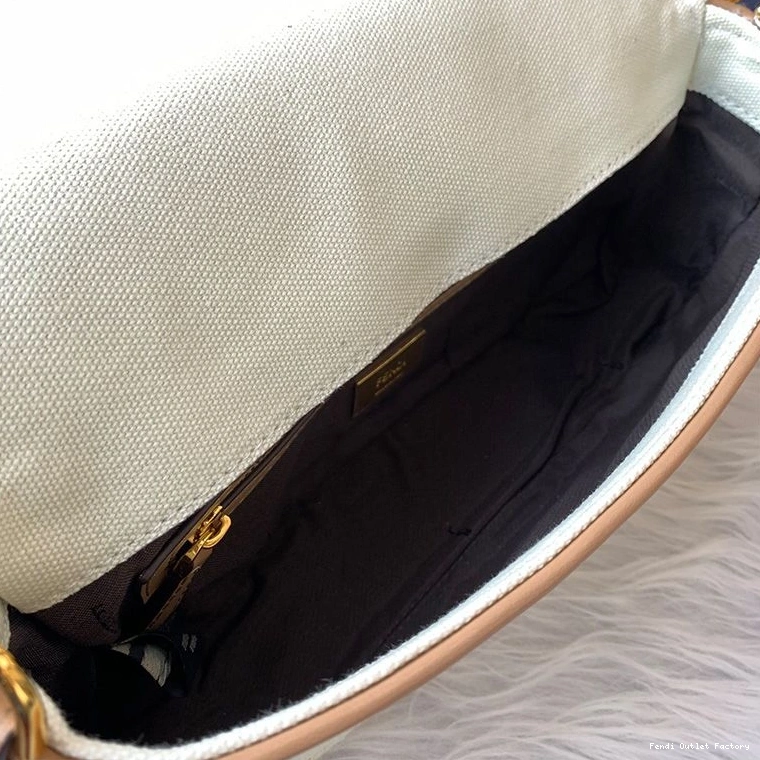 Affordable HOT Medium In FF Bag Apricot Fendi Baguette Motif Canvas 0708